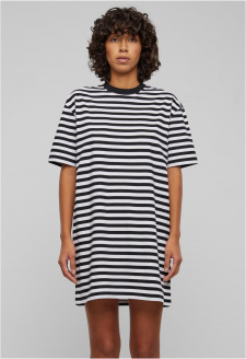 Ladies Oversized Striped Tee Dress white/black