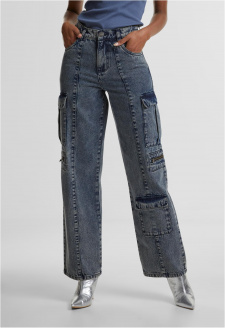 Ladies Loose Utility Denim Pants dirty washed