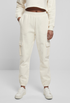 Ladies High Waist Cargo Sweat Pants whitesand