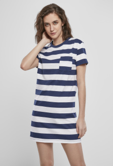 Ladies Stripe Boxy Tee Dress darkblue/white