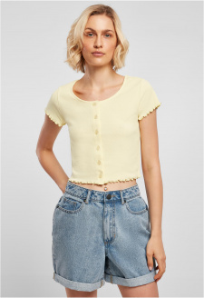 Ladies Cropped Button Up Rib Tee softyellow