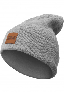 Synthetic Leatherpatch Long Beanie grey