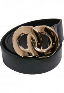 Synthetic Leather Chain Buckle Ladies Belt black/gold